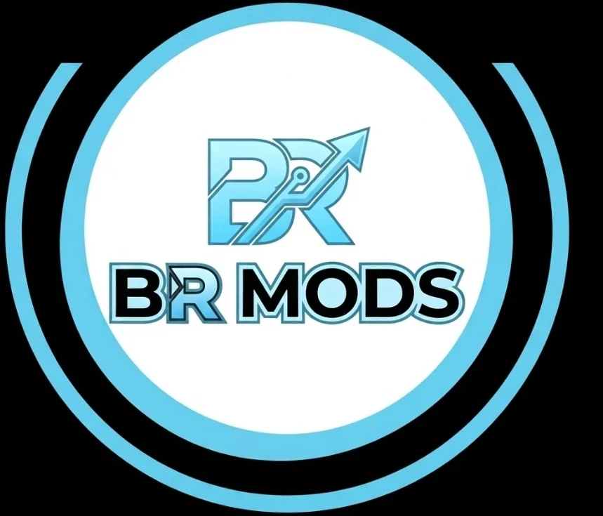 BR Mods official logo with cyan circle design and arrow icon on black background